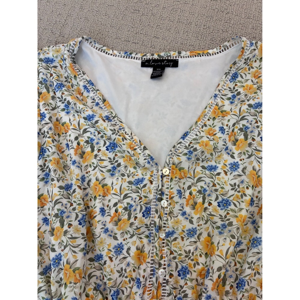 A Love Story Women's Floral Print Button-Down Tie-Waist Blouse Top‎ - XXL